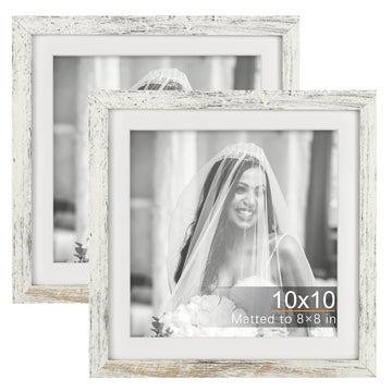 10x10 Picture Frames with 8x8 Mat Set of 2, Distressed White
