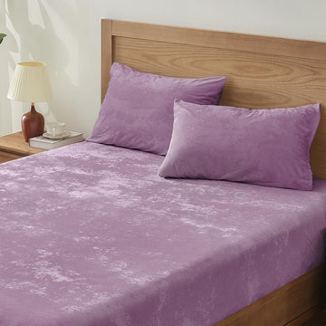 Velvet Fitted Sheet and Pillowcase Set 3Pc, Cal King, Lavender