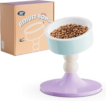 Ceramic Elevated Raised Cat Bowls, 3 Heights Adjustable Raised Dog Bowl Stand for Indoor Cats and Small Dogs, 15°