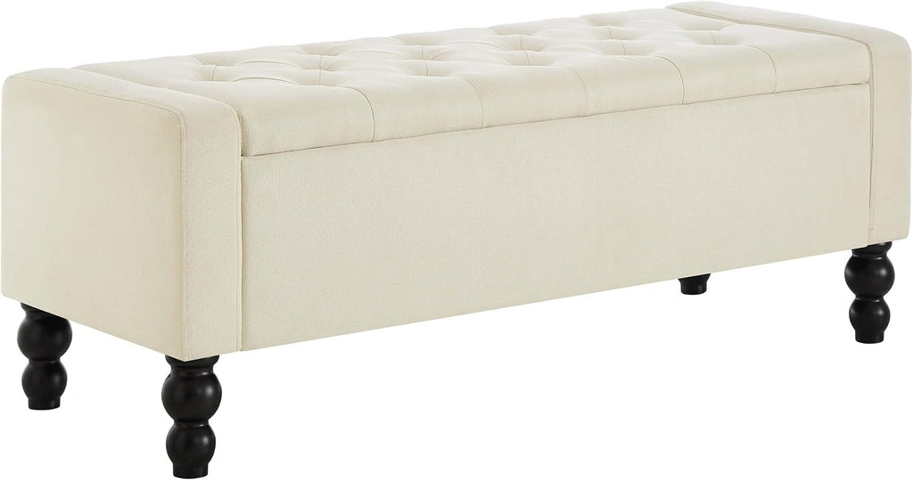 50" W Storage Ottoman Bench with Safety Hinge, Load up to 660 lb Ottoman with Storage, Upholstered Tufted Entryway