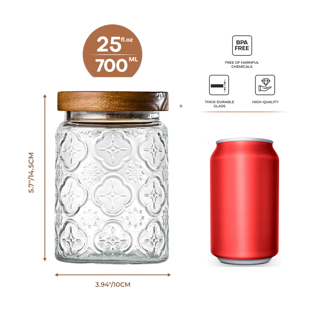 Glass Storage Containers With Lids, Glass Jars With Lids, 24oz, Set Of 3