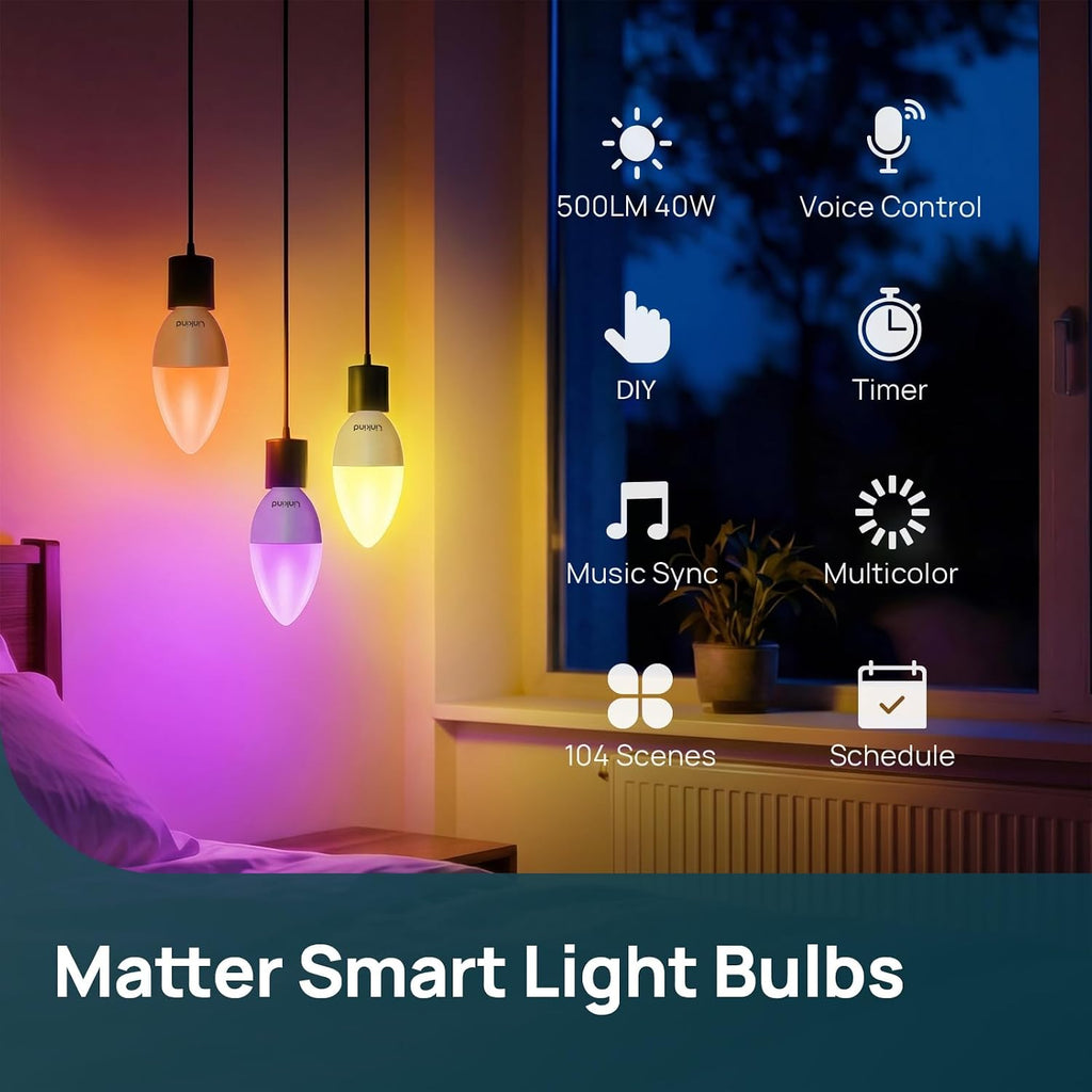 Matter E12 Led Bulb, Color Changing Smart Light Bulbs, 8 Pack
