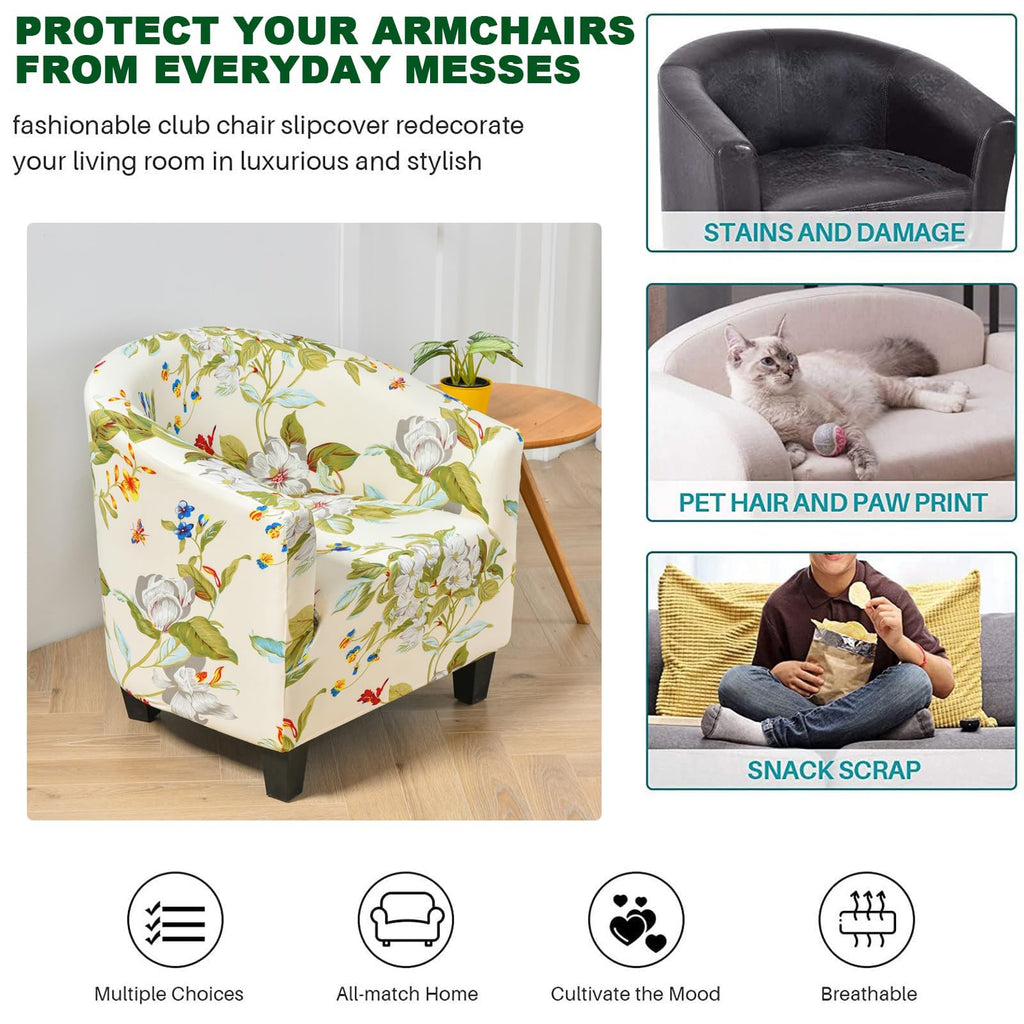 Stretch Barrel Club Chair Covers Printed Tub Sofa Slipcover, 24