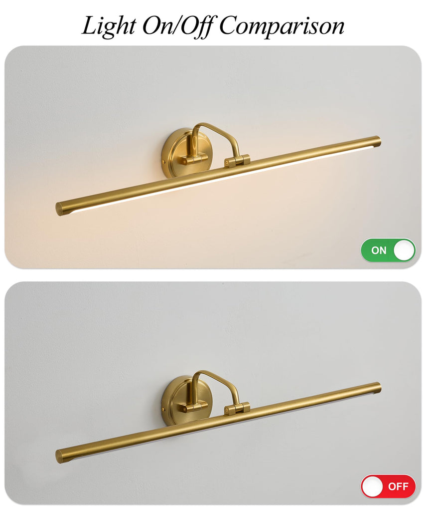 Hardwired Picture Light for Wall,32 Inch Modern Brass Dimmable Frame Light with Adjustable Swing Arm,3CCT LED Art