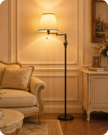 61" Vintage Floor Lamp with 350°Adjustable Swing Arm, Pull Chain, Dark Brown
