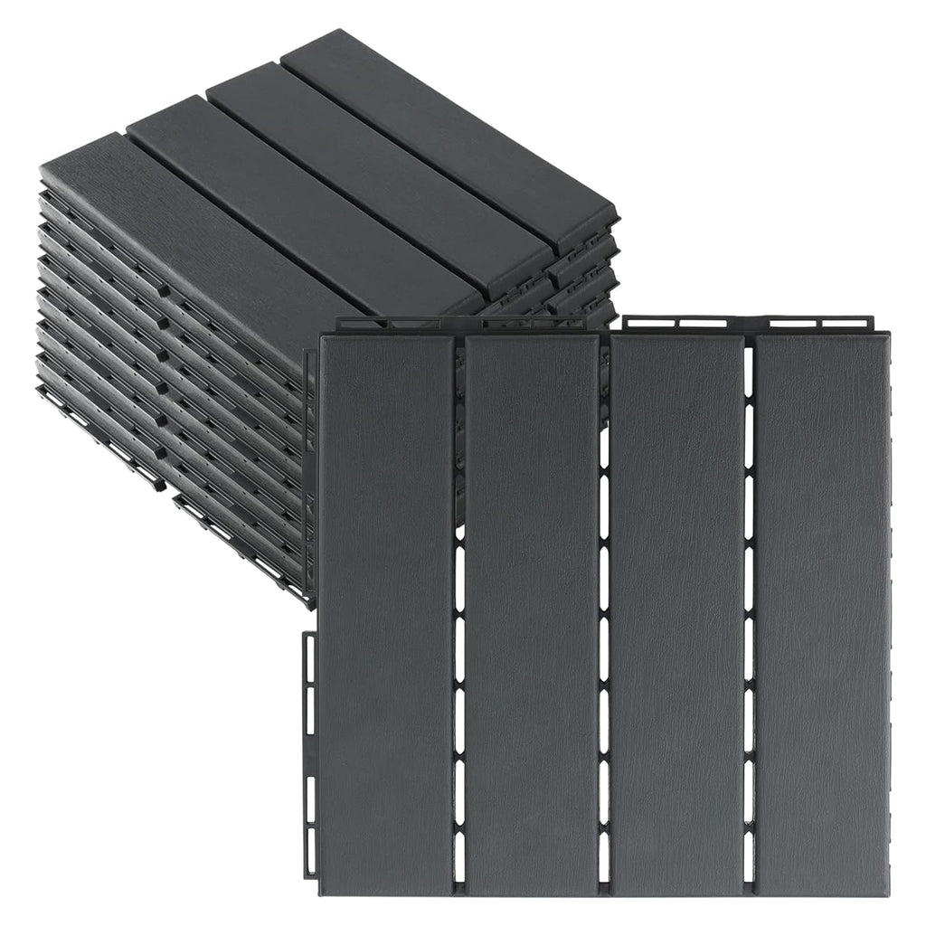 8 PCS 11.8 x 11.8 Inch Plastic Interlocking Deck Tiles, Patio Deck Tile, Wood Slat Composite Interlocking Decking Tile