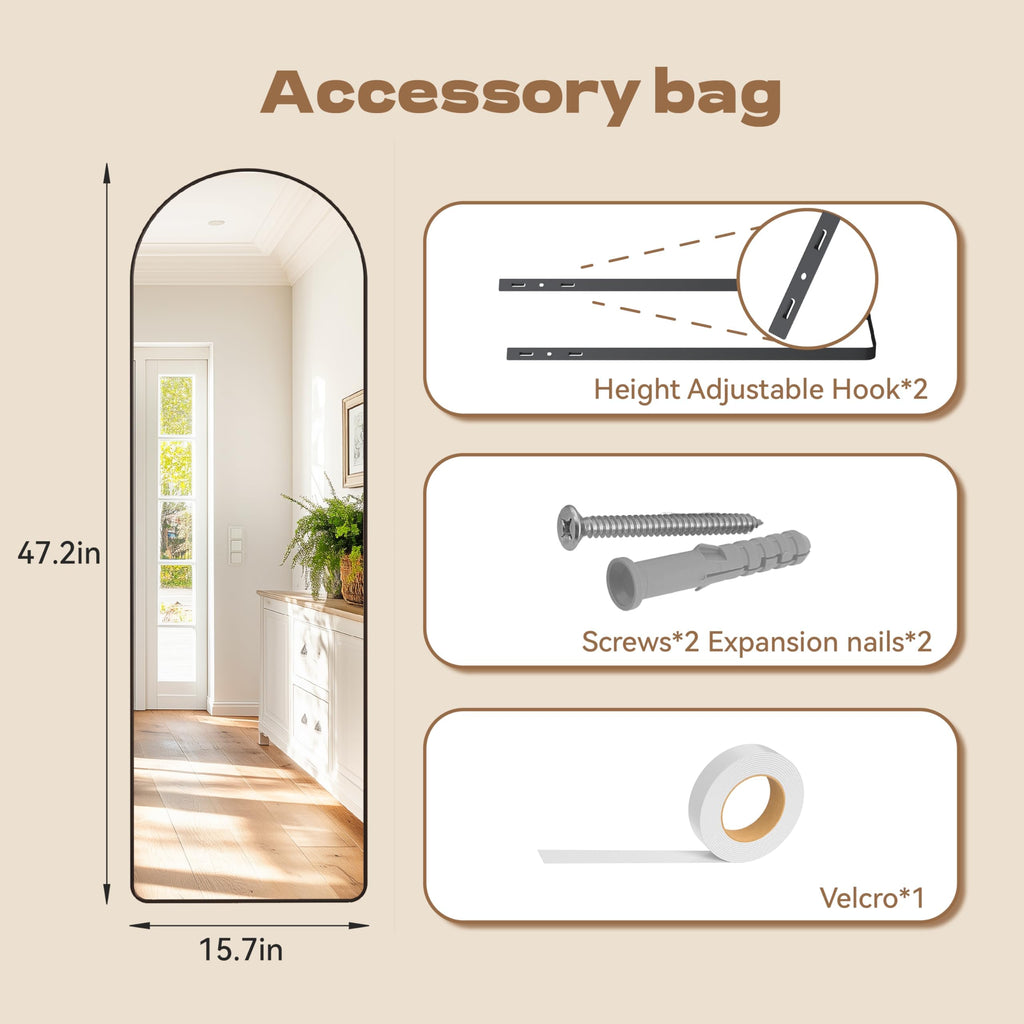 Door Mirror Full Length, 47.2 x 15.7 Inch Full Body Wall Mirror Over The Door Hanging Mirror, Cloakroom(Black)