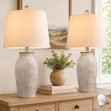 Ceramic Table Lamps Set of 2, 24.5" Farmhouse Lamps
