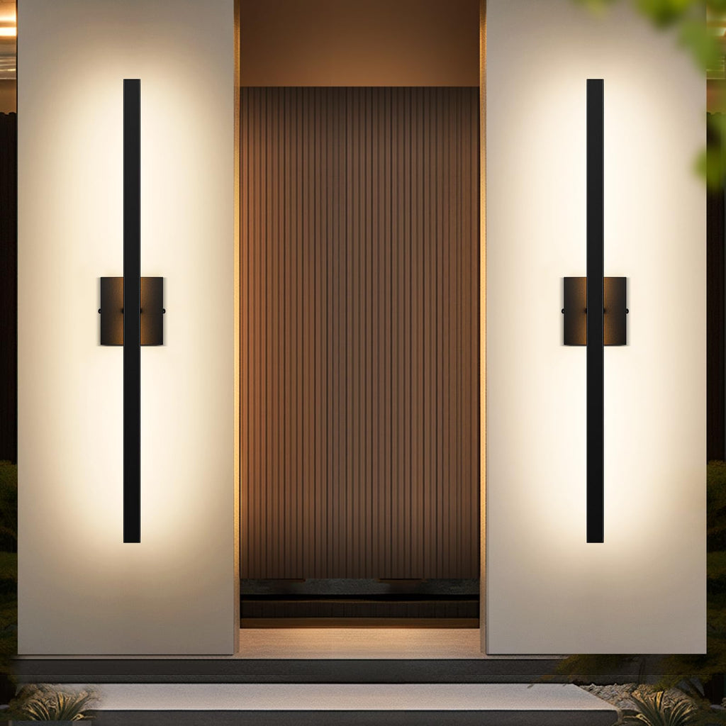 2-Pack 31.7" Outdoor Wall Lights, Modern Black Exterior Sconces