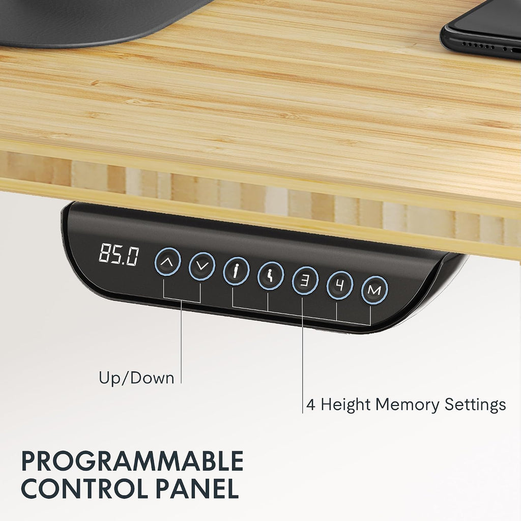 E6 MAX Bamboo 60x30 Inch Dual Motor 3-Stage Heavy Duty Standing Desk, 330lbs Weight Capacity, Height Adjustable Desk