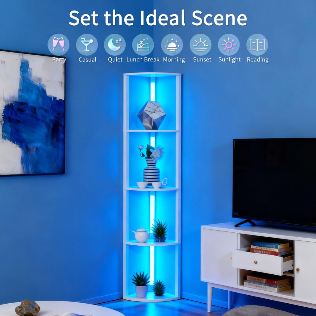 Floor Lamp with Shelves, LED Smart Modern Floor Lamp with Music Sync, Color Changing Corner Display Shelf Lamp