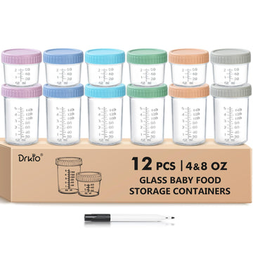 12 pcs Baby Food Storage Containers 4&8 Oz Small Glass Jars with Lids