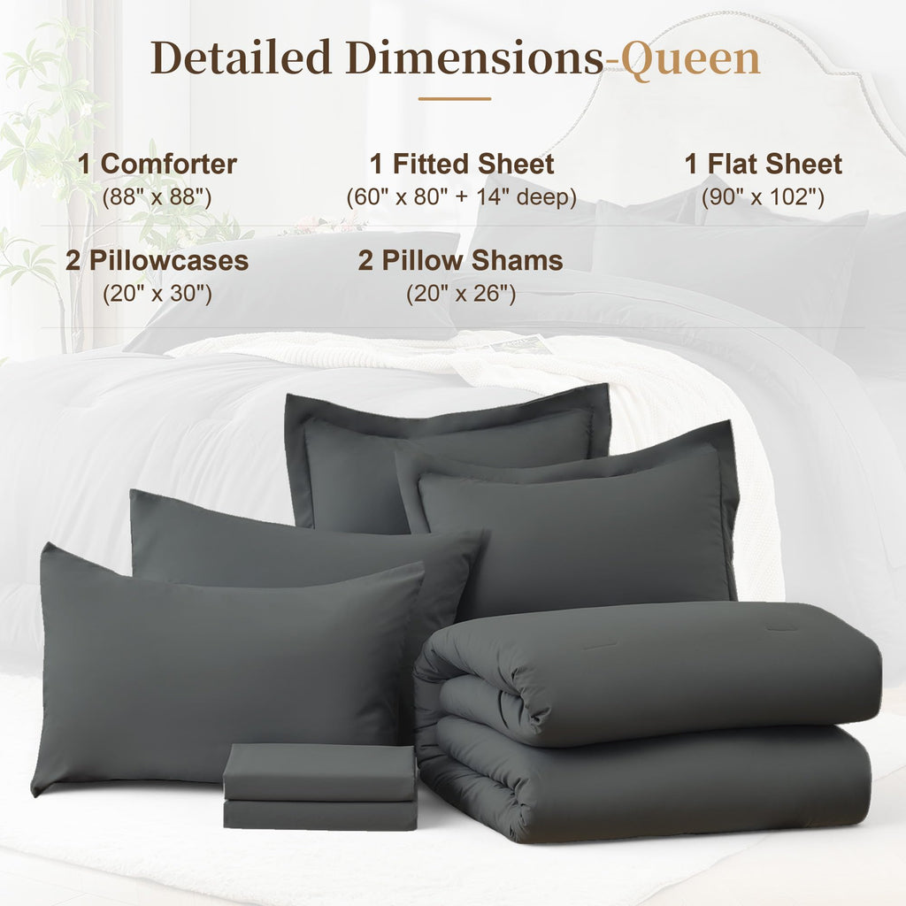 Comforter Set 7 Piece with Lightweight Comforter, Dark Gray