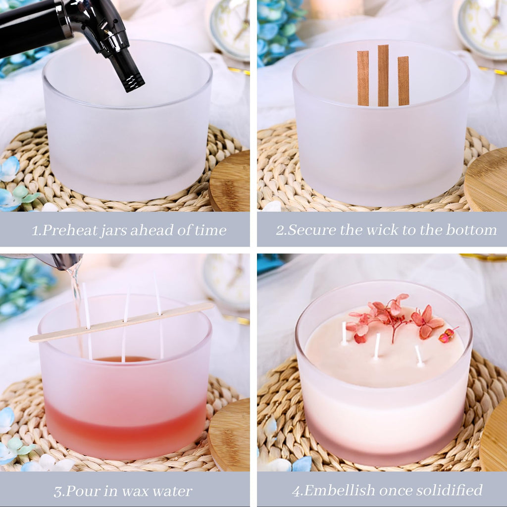 6 Pack 24oz Frosted Glass Candle Jars with Airtight Bamboo Lids