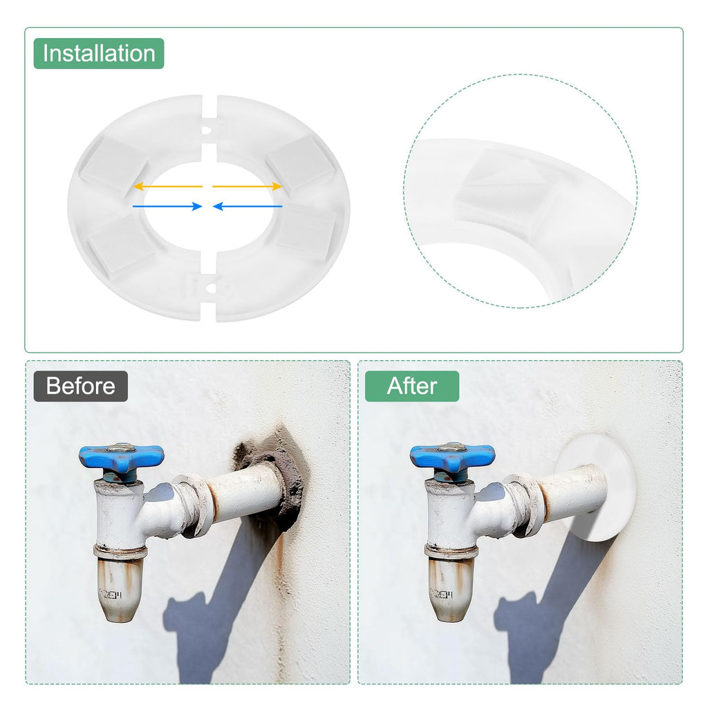 2-Pack Wall Split Flange, for 0.8 Inch/20mm OD Pipe ABS Escutcheon Plate Round Self-Adhesive Plumbing Cover Plates