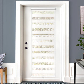 Cordless French Door Blinds, No Drill Roll Up Zebra Blinds for Doors, Light Control Day and Night Sheer Shades for
