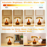 Small Table Lamp-Wooden Base Teardrop Mushroom Table Lamps,Amber Glass Shade