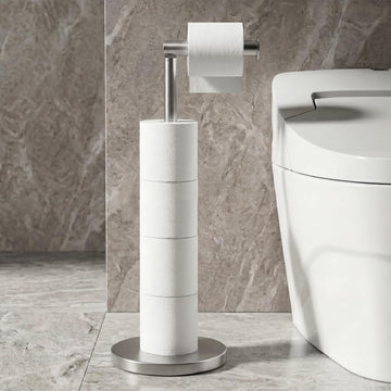 Weighted Base Free Standing Toilet Paper Holder Stand, Brushed Nickel