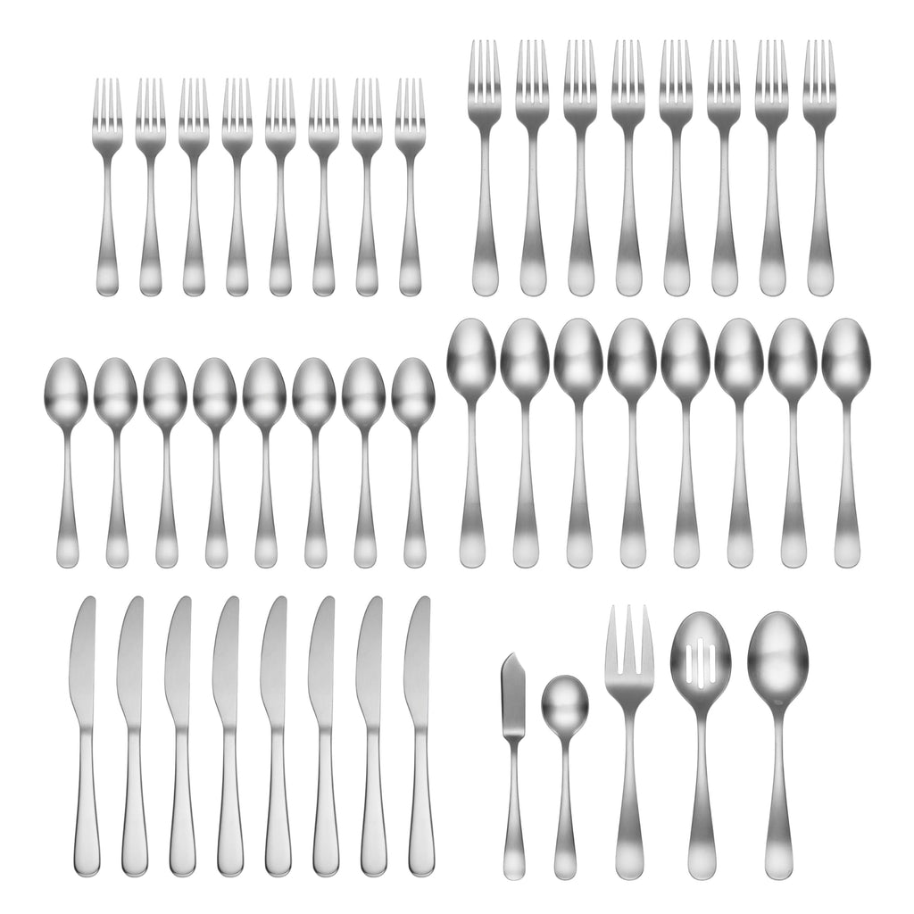 Rhiannon Satin 45-Piece 18/0 Silverware Set for 8, Flatware