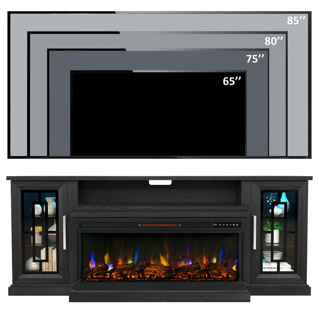 75 Inch Electric Fireplace TV Stand, 3- Side Glass LED Modern Media Entertainment Center Console Table for TVs up to