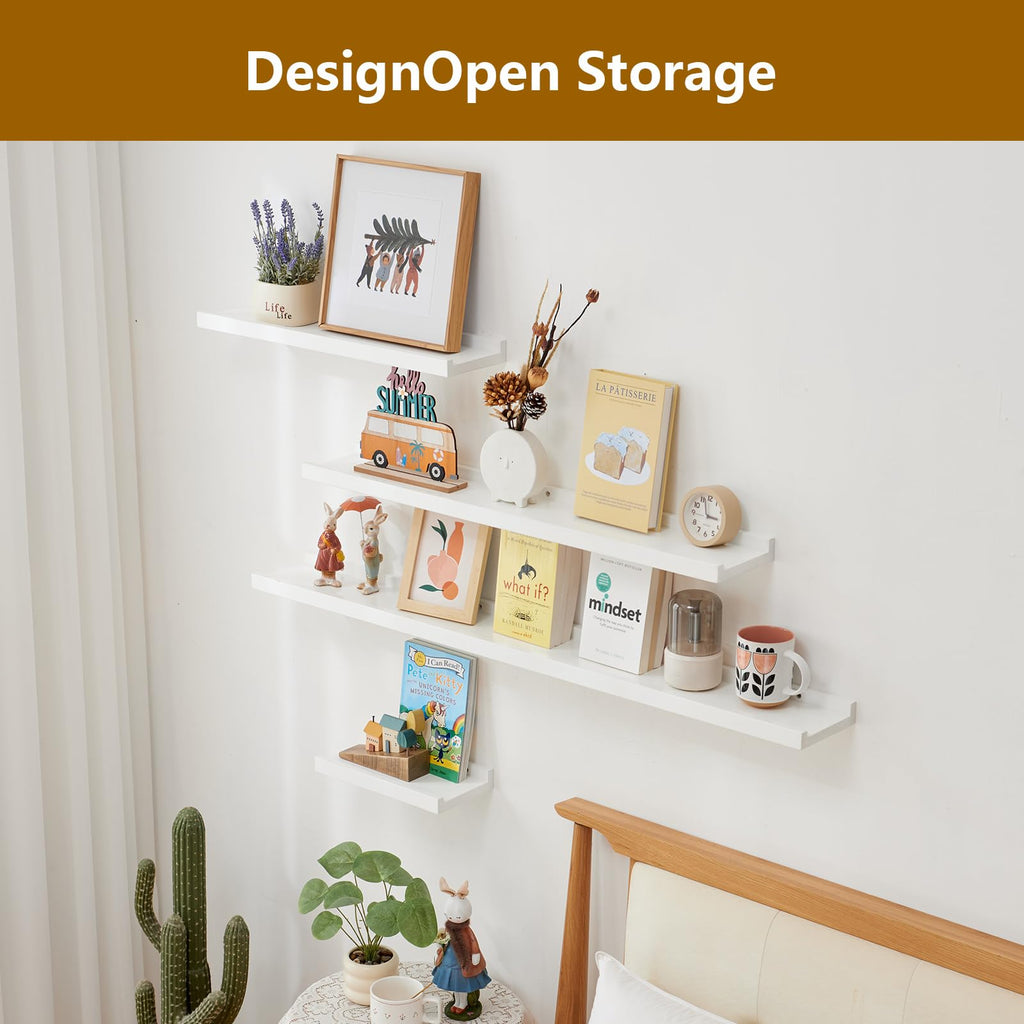 Oak Floating Shelves White for Wall 36 Inch (Upgrade Width 6"), Natural Wood Wall Shelves Display Picture Ledge Shelf
