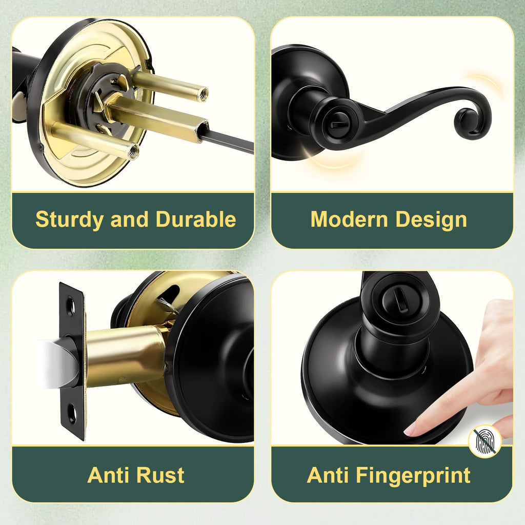 Privacy Door Lock, Keyless Entry Bedroom Bathroom Door Handle with Modern Curlicue Scroll Design, Right Handed