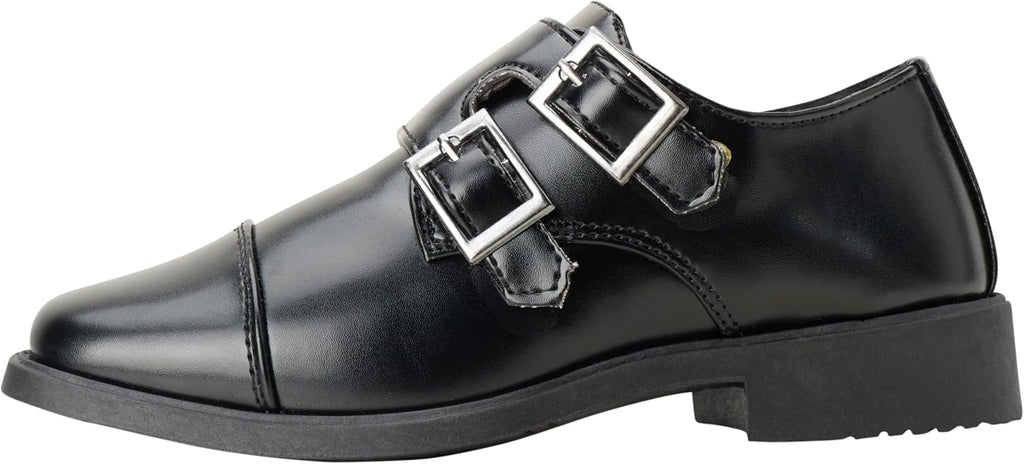 Boys Dress Shoes - Hook and Loop Double Monk Strap Cap Toe Oxford Loafers ( Toddler/ Little Kid)