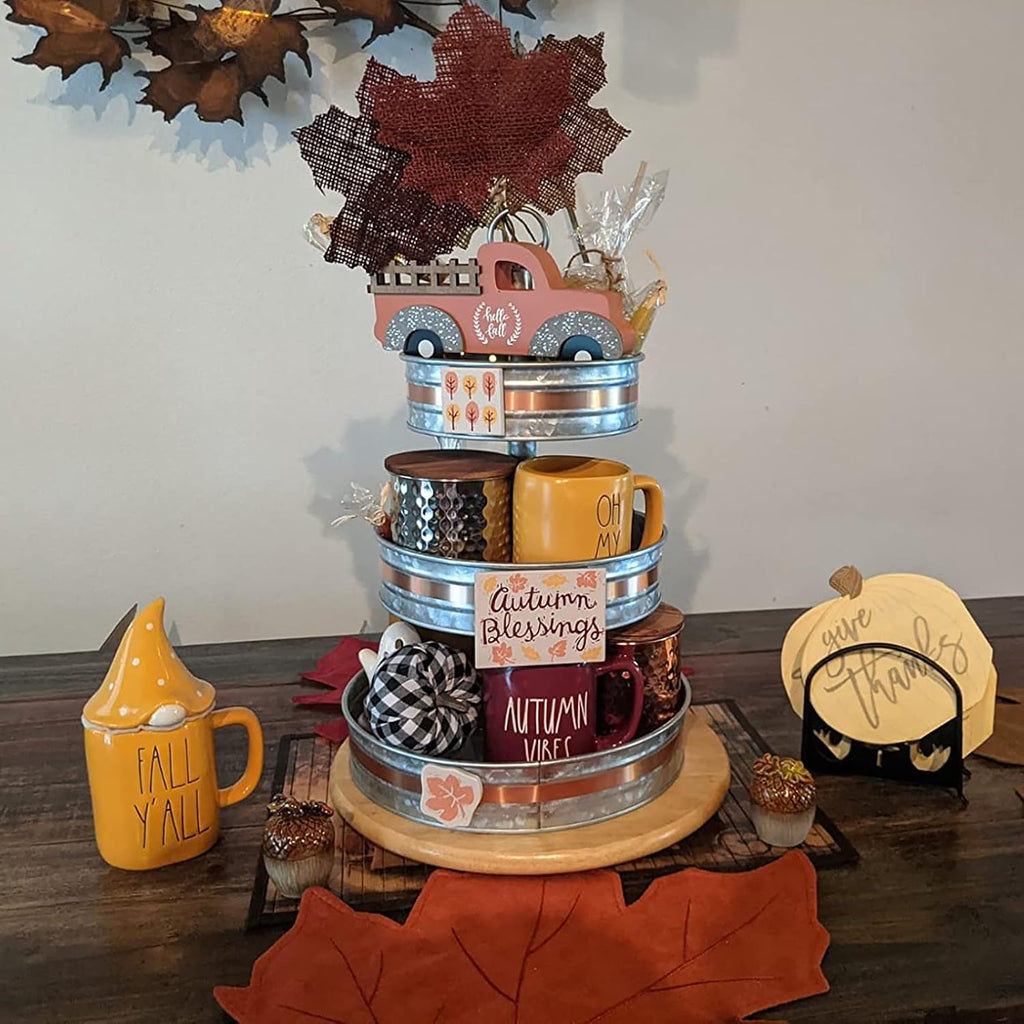 Three Tiered Serving Stand, Rustic Metal Cupcake Stand, Farmhouse Galvanized Tiered Serving Tray for Dessert