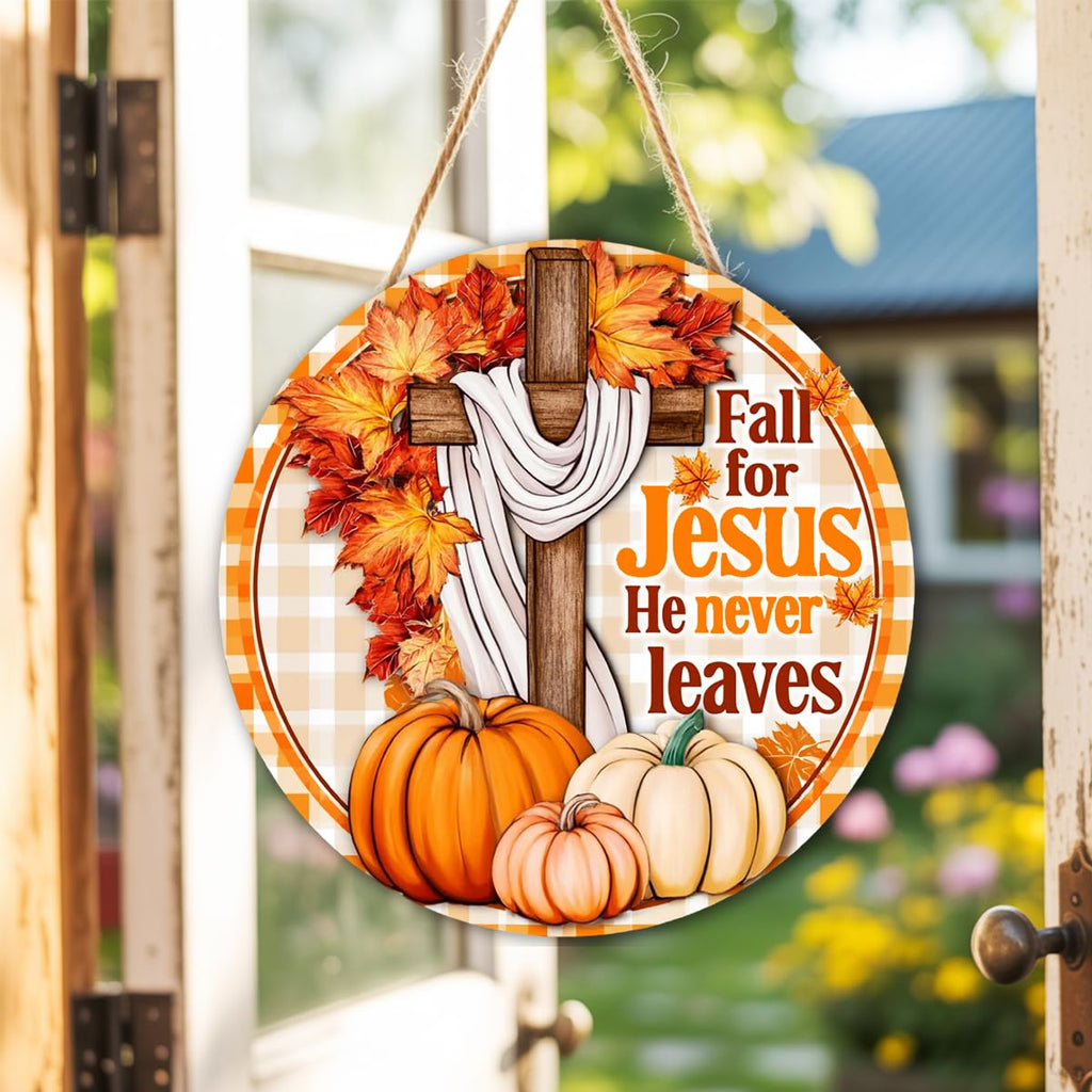 Fall for Jesus Decorations Door Sign, Fall Christian Pumpkin Sign