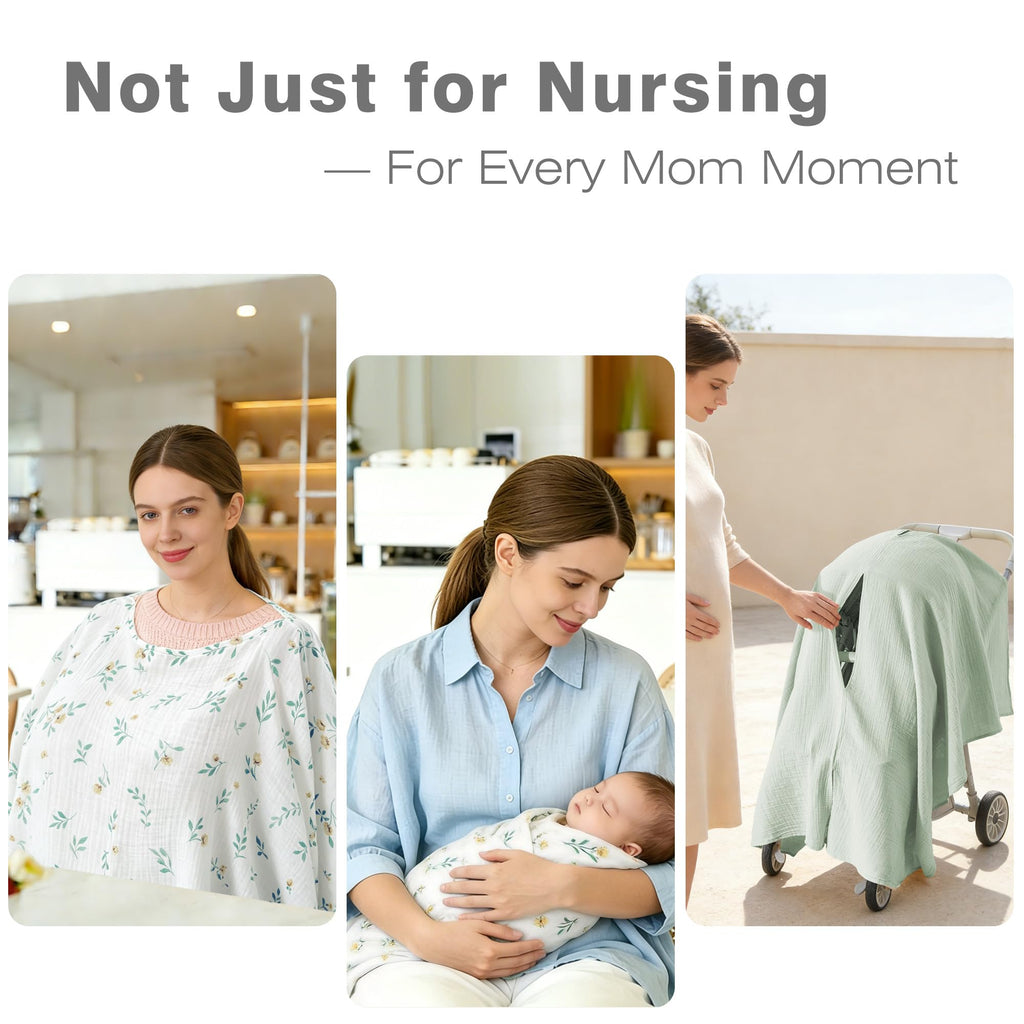 Cotton Muslin Nursing Cover, 2 Pack, 360° Full Privacy Poncho