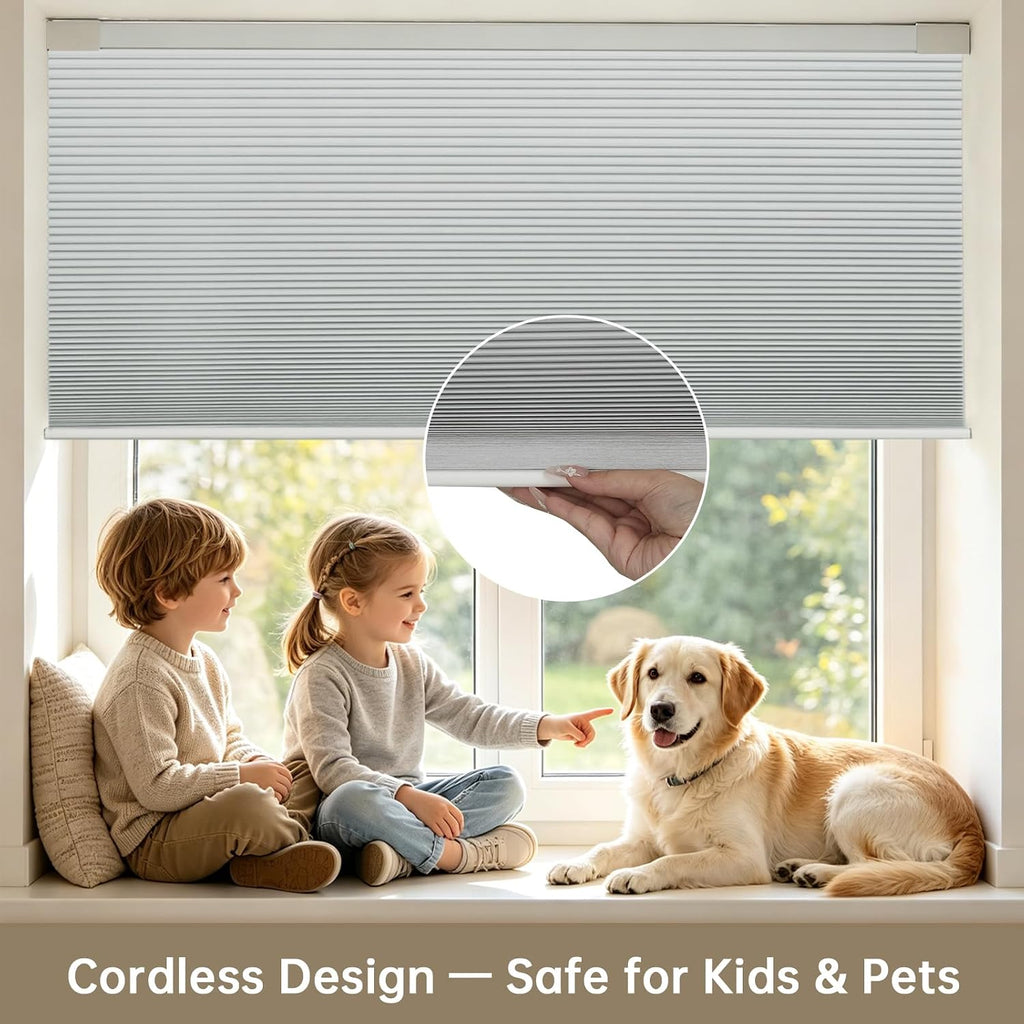 No Drill No Tools Blackout Cellular Shades,Cordless Blinds for Indoor Windows,Room Darkening Window Shades Honeycomb