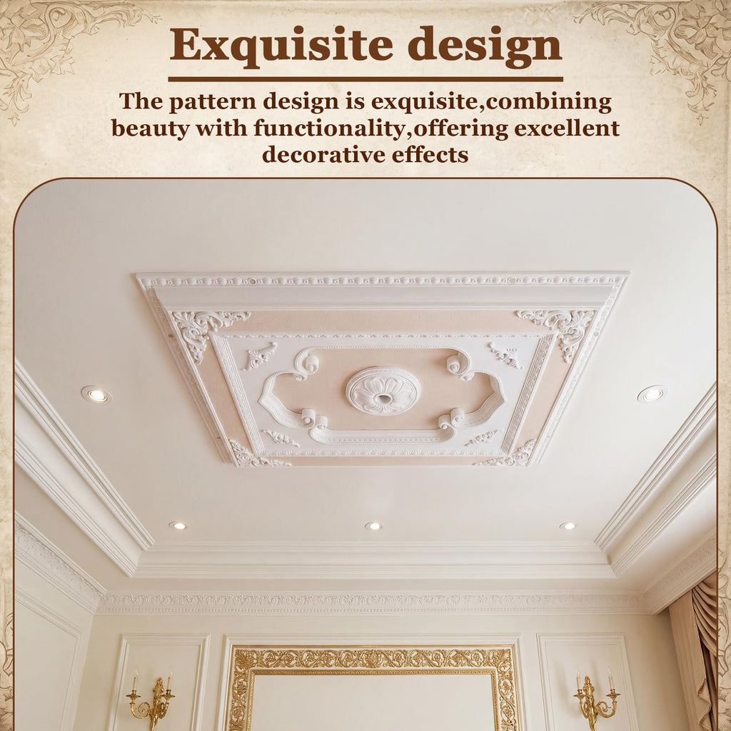 35.5 x 27.5 Inch White Ceiling Medallion, Square Rococo Palace