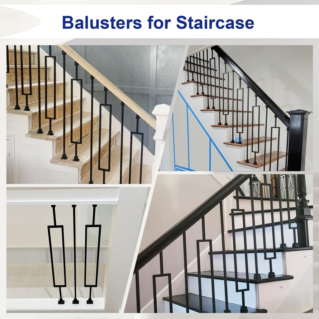 10 Pack Iron Balusters, 44" Hollow Stair Spindles with Swivel Shoes