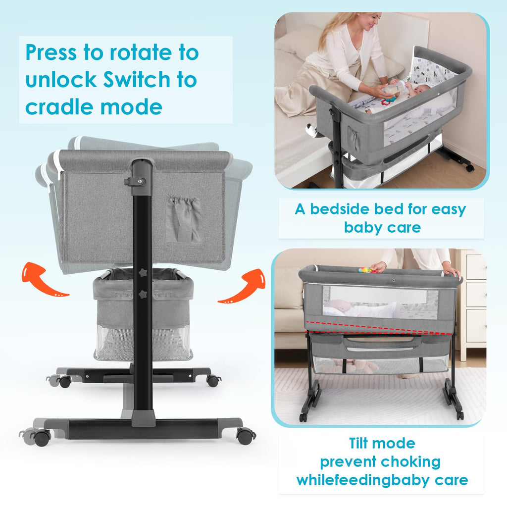 Baby Bassinet, Baby Basinet Bedside Sleeper, Easy to Fold Portable Crib Side Bassinet 2025new Style Girl/boy