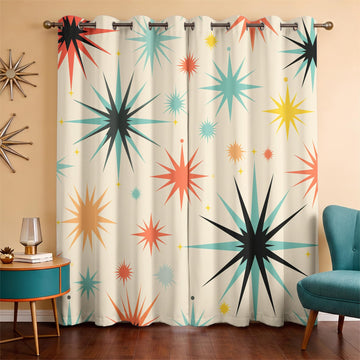 Atomic Curtains, Mid Century Modern Blackout Curtains - 50s Retro Abstract Decor Window Curtains 84 Inches Long