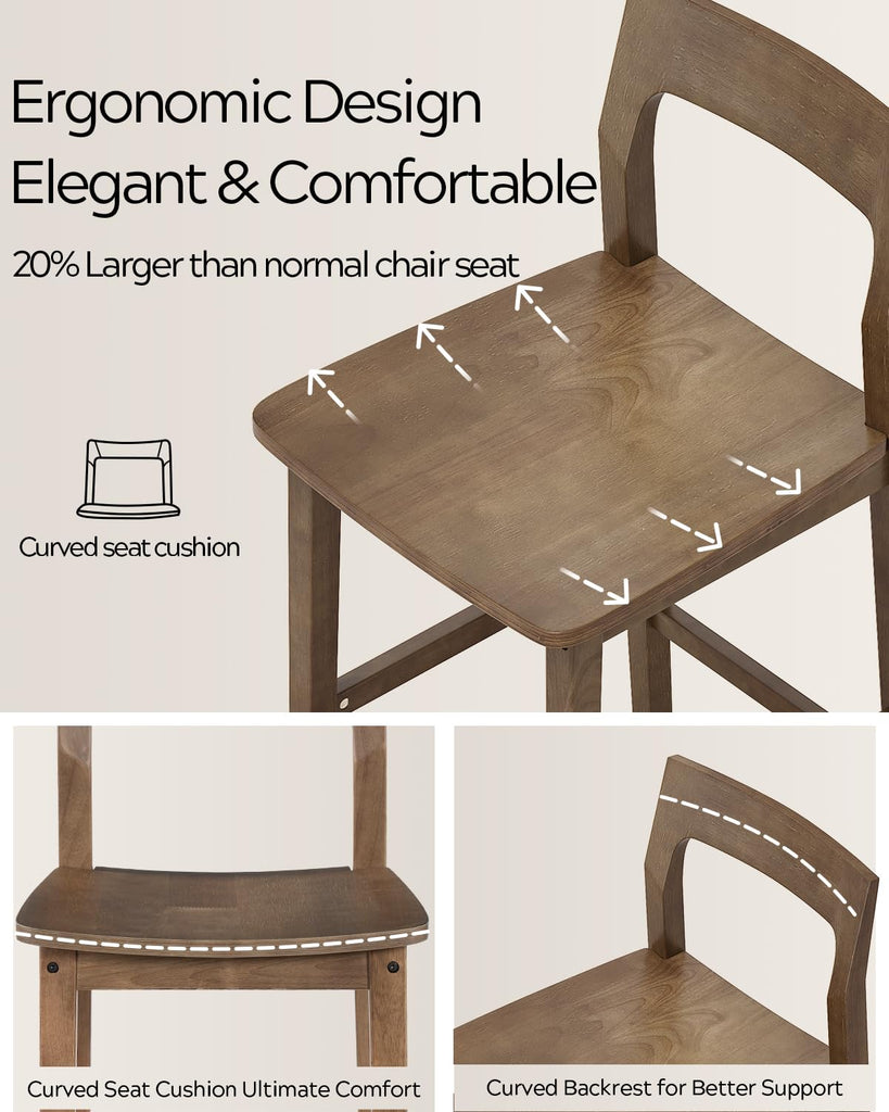 Basics Bar Stools Set of 4, Farmhouse 25" Counter Height Stools with Solid Wood Legs & Back, Mid Century Modern