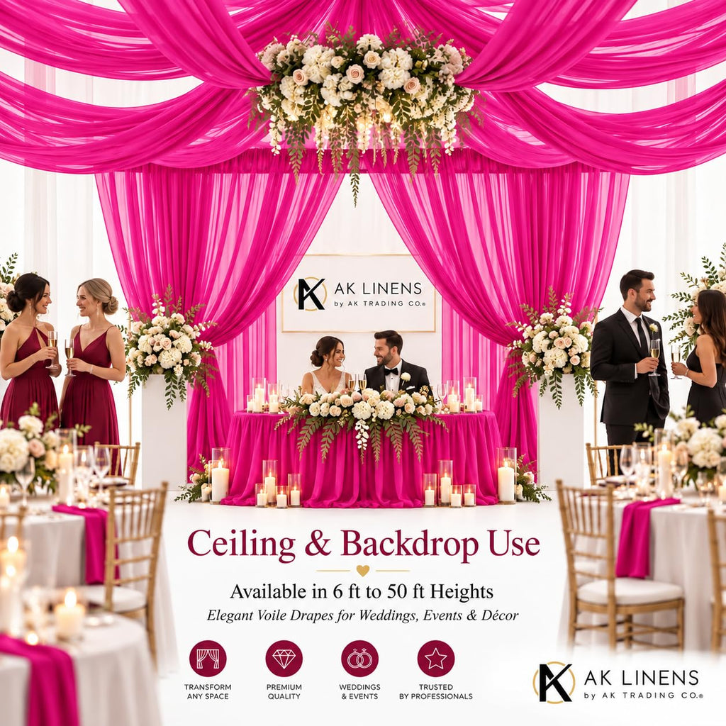 120" Wide (10Ft Wide) Sheer Voile Drape Panels for Backdrop, Wedding Events, Ceiling Drapes, Event Masking, & Decor