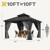 10x10ft Hardtop Gazebo Double Roof Hardtop with Nettings and Curtains