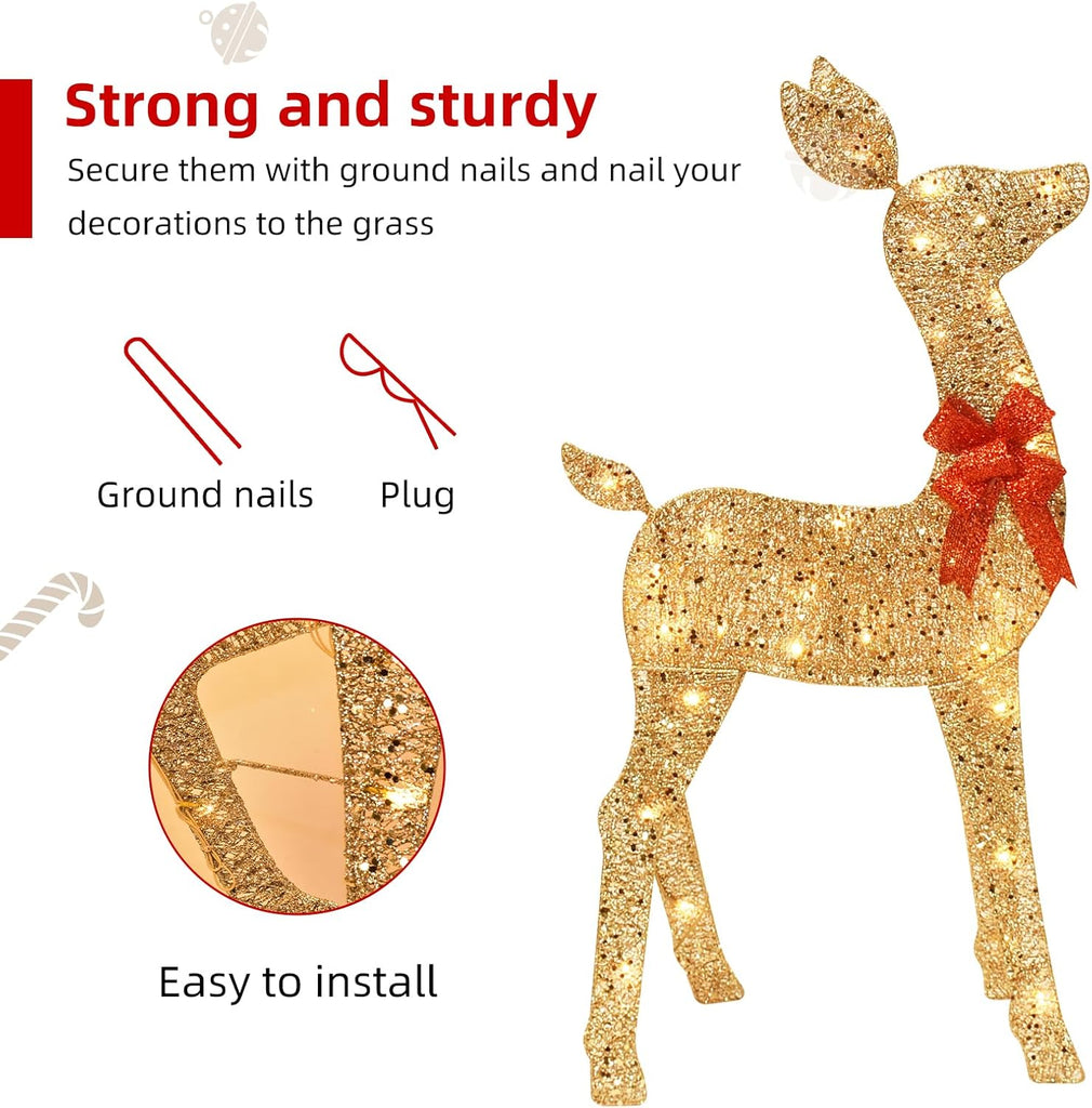 5 FT Oversized Christmas Decorations Outdoor Lighted Reindeer - 3-Piece 2D Deer Family Set with 160 Warm White LED