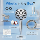 High Pressure Handheld Shower Head, 5" Large 10-Mode Filtered Showerhead with 59" Stainless Steel Hose