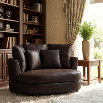 54.9''W Oversized Accent Barrel Chair, Upholstered Faux Leather Comfy Couch Sofa with 5 Pillows, Studio, Brown.