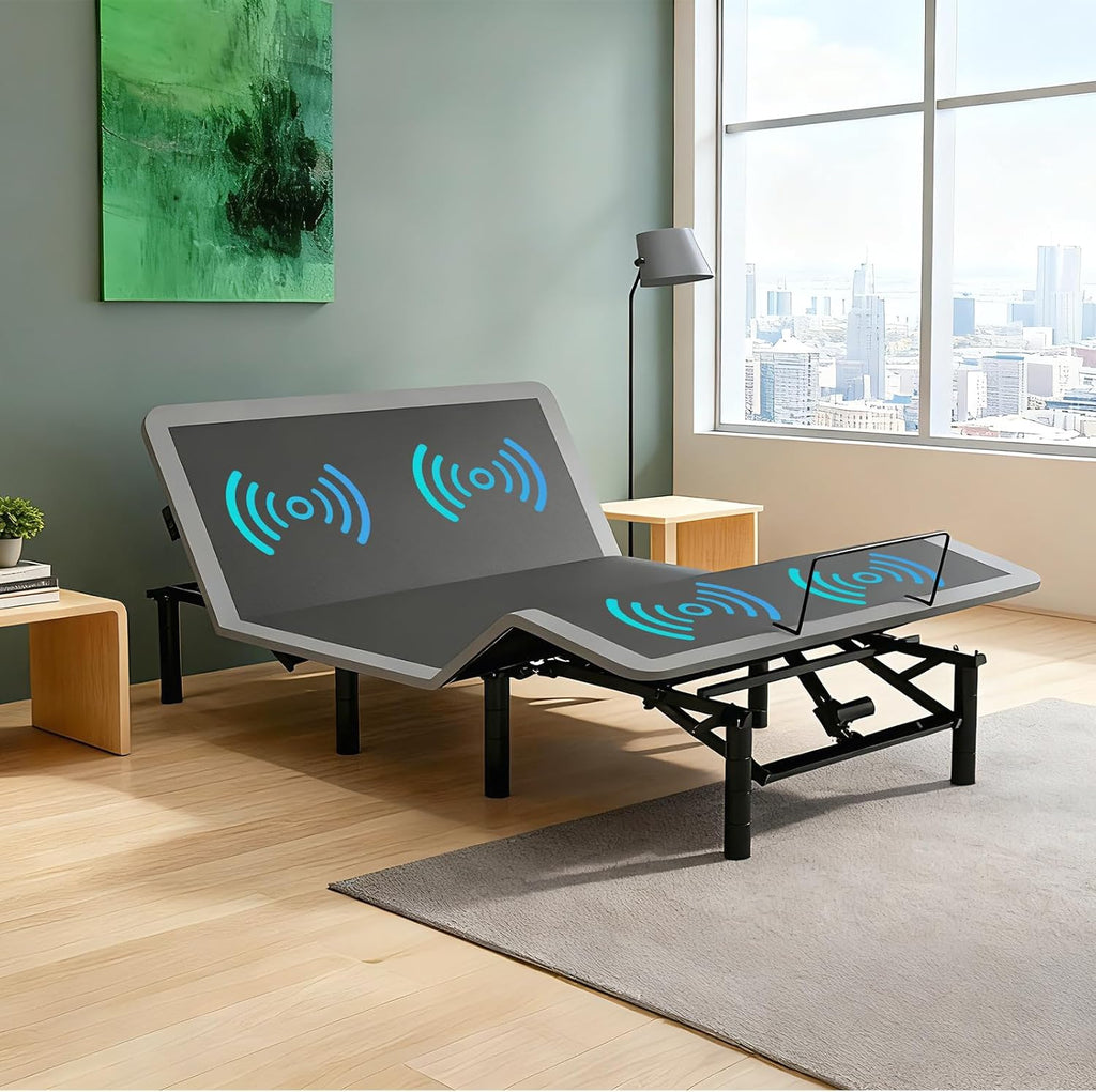 Queen Adjustable Bed Frame with Massage Head & Foot Incline, Wireless Remote, USB Ports & LED Night Light - Sturdy