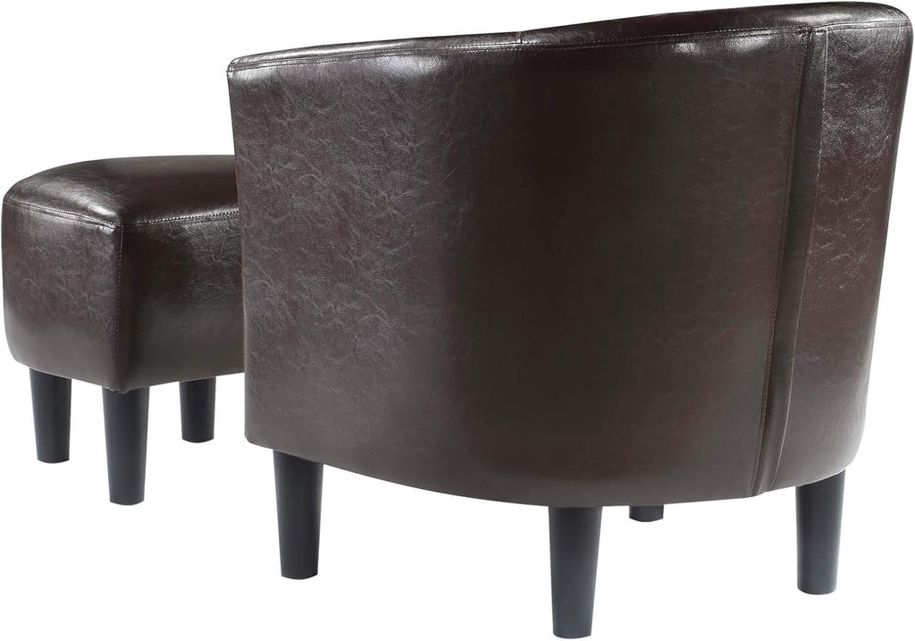 Take a Seat Churchill Accent Chair with Ottoman, Espresso Faux Leather