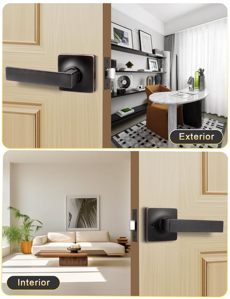 10 Pack Interior Passage Door Lever, Oil Rubbed Bronze Left or Right Handing for Closet and Hallway Doors,Square