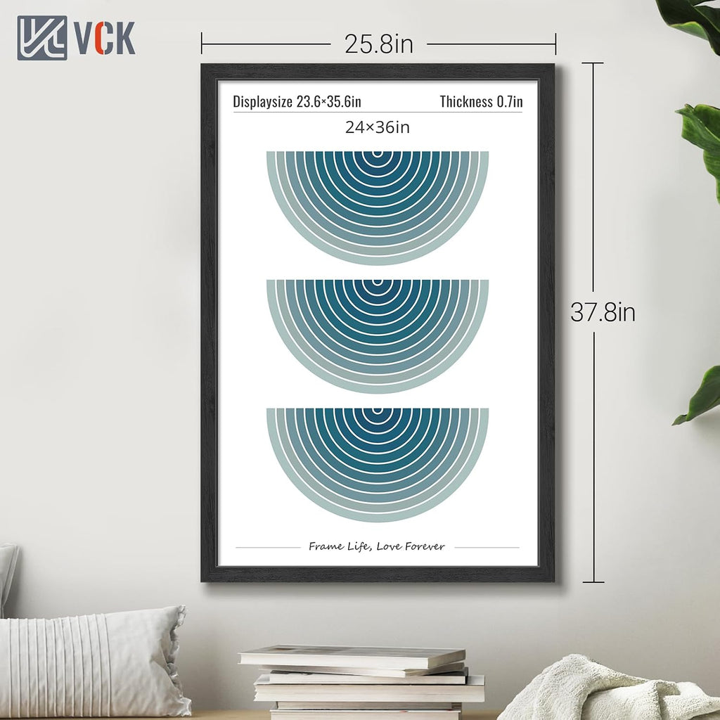 24x36 Poster Frame Set of 3, Black Woodgrain, Wall Hanging | Wide Border, Exclusive Woodgrain, Shatterproof