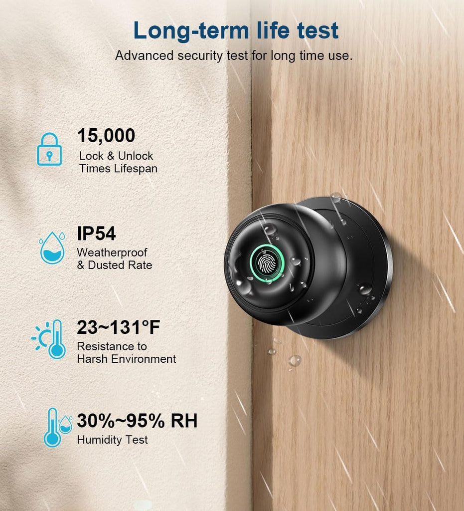 Fingerprint Door Lock, Smart Fingerprint Door Knob with Lock, Matte Black