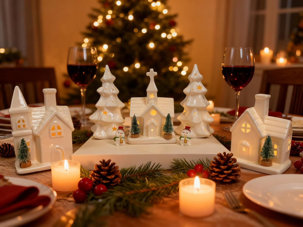 Christmas Decorations Indoor - 11 Pcs Ceramic Christmas Village Set