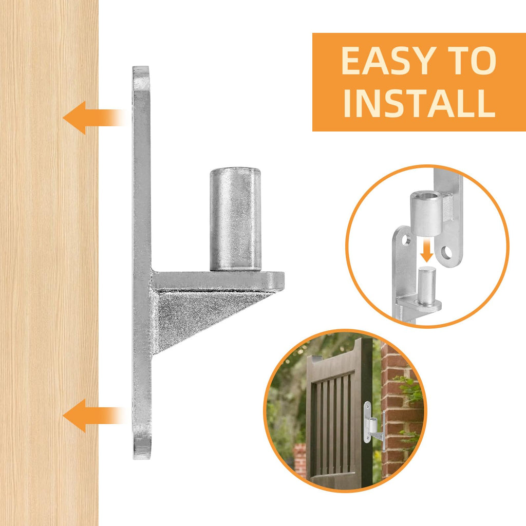2 Set Heavy Duty Gate Hinges, Wall Mount Gate Hinges 5/8'' Pin Fence Post Hinge Set for Wooden or Concrete Fence Gate