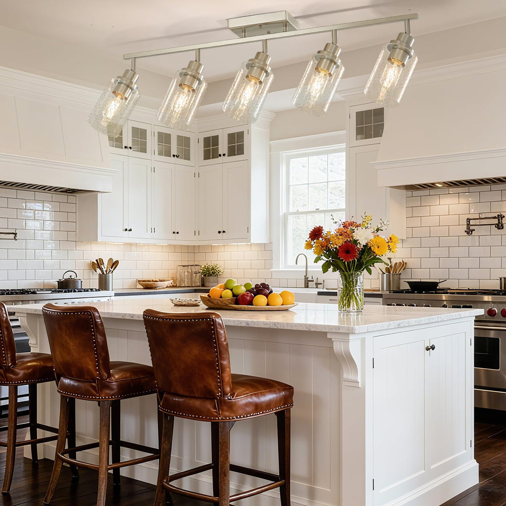 Brushed Nickel Track Lighting Kit, Flush Mount Ceiling Spotlights with Seeded Glass, Bathroom Vanity Lighting