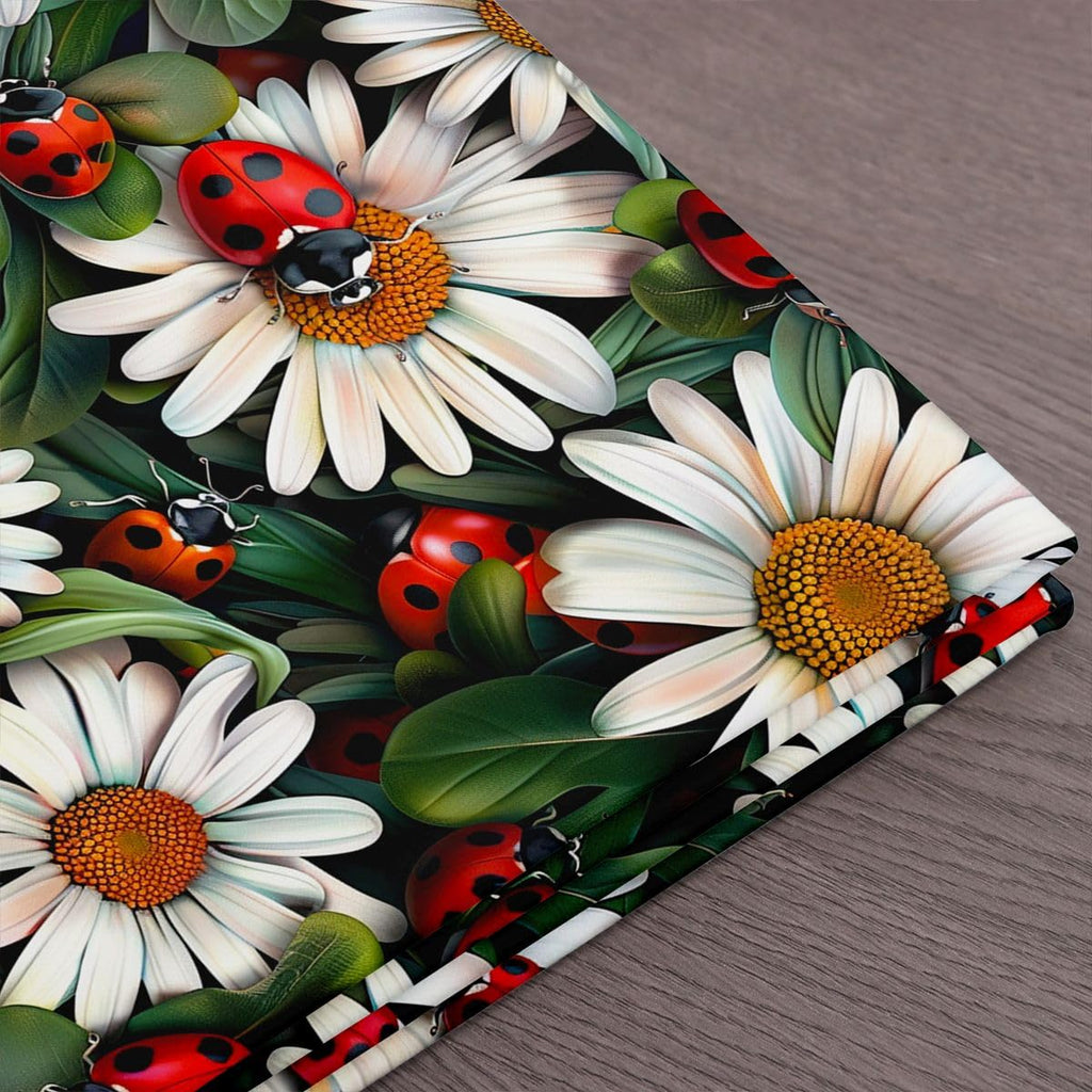 Daisy Flower Fabric for Decoration, Cute Ladybug Animal Sewing Fabrics for Room Decor Soft Polyester No